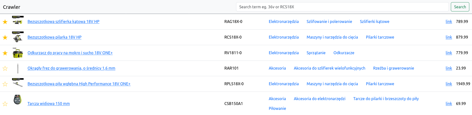 Main screen of the web view